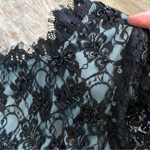 Adrianna Papell Eyelet Lace, Beaded and Sequin Details, Black Blue, Size US 12 - Picture 3 of 12